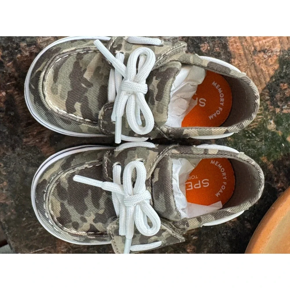 Sperry Boys Intrepid Camo Lace Up Low Top Crib Shoes Infant Toddler Size 3 NEW